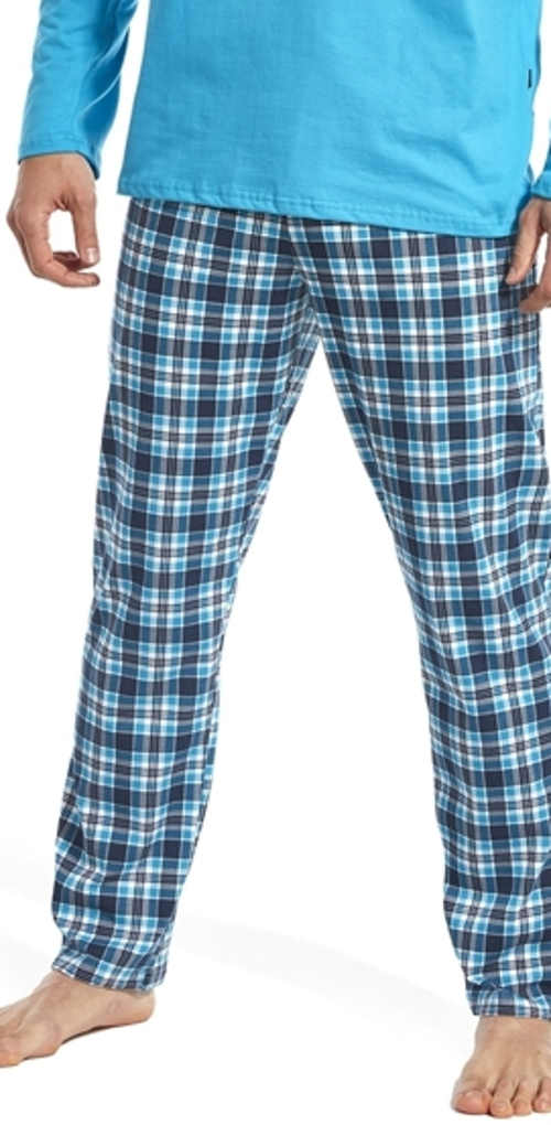 Férfi pamut pizsama hosszú kockás nadrággal