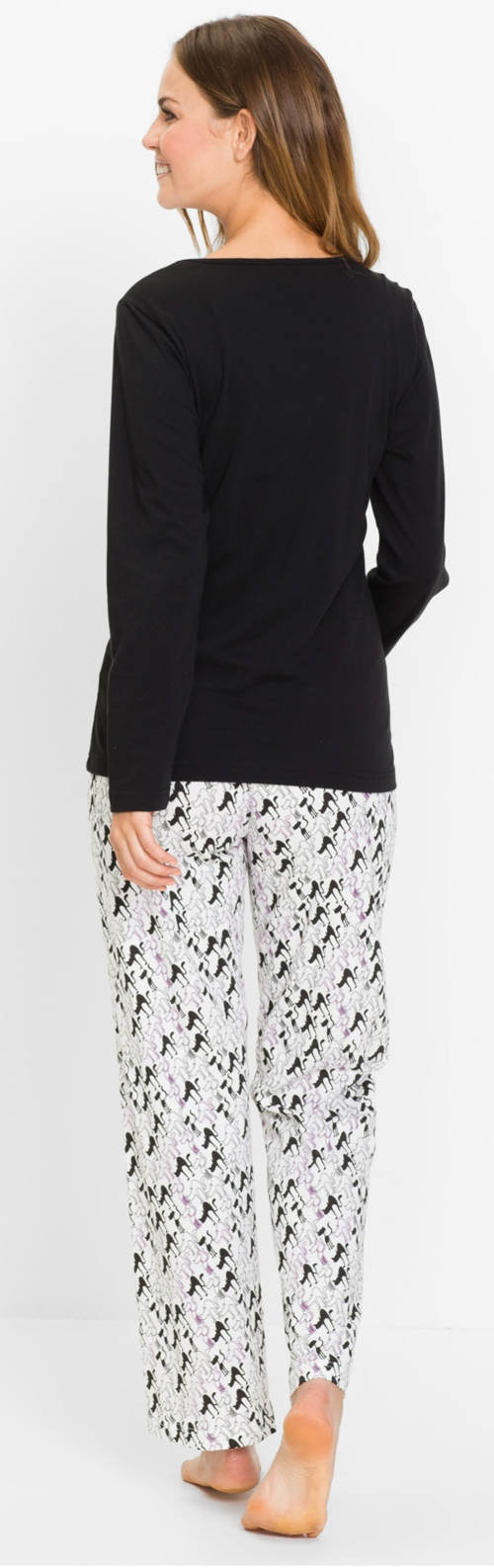 Fekete-fehér női pizsama hosszú ujjúval