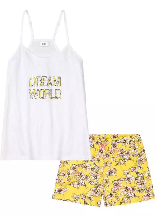 Fehér és sárga női rövid pizsama