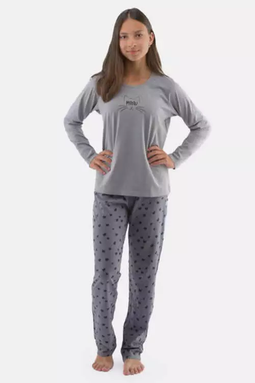 Lányok minőségi modern pamut pizsama Meow képpel