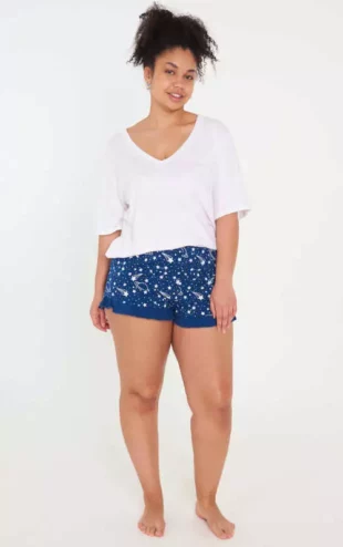 Kényelmes női pamut nagyméretű rövidnadrágos pizsama