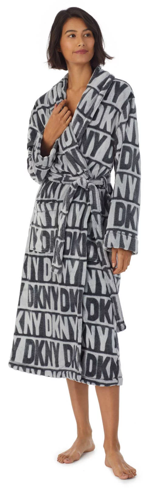 Hosszú női mikrofleece köntös DKNY felirattal