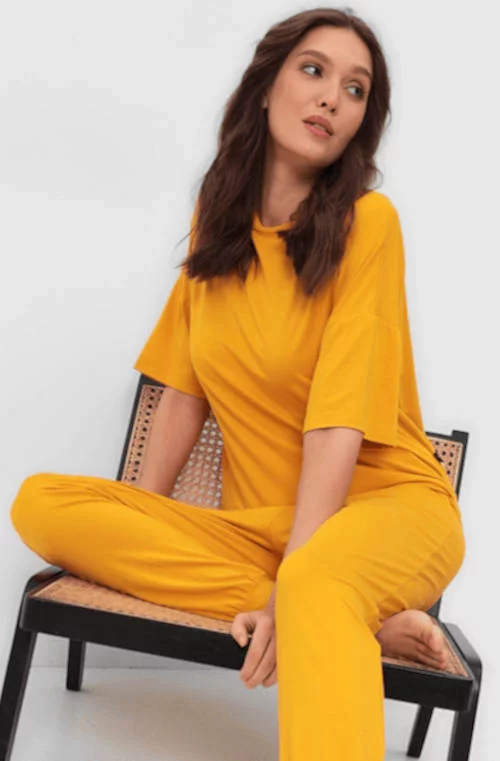 Luxus sárga női bambusz pizsama Valerie
