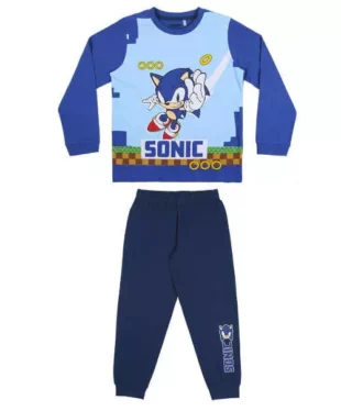 Gyermek hosszú pamut pizsama SONIC kék színben